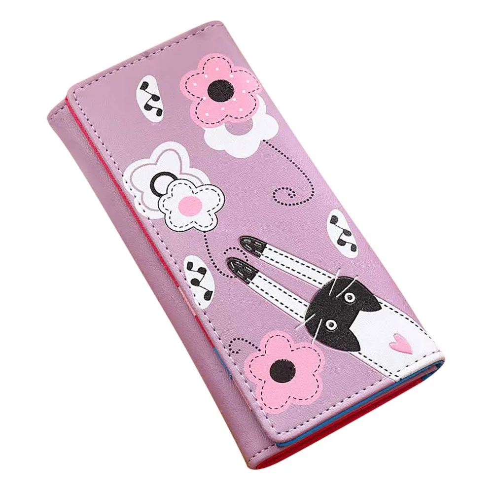 Кошелек xiniu Женский длинный с рисунком кота и цветов|wallet women luxury|wallet luxury brandlong wallet |