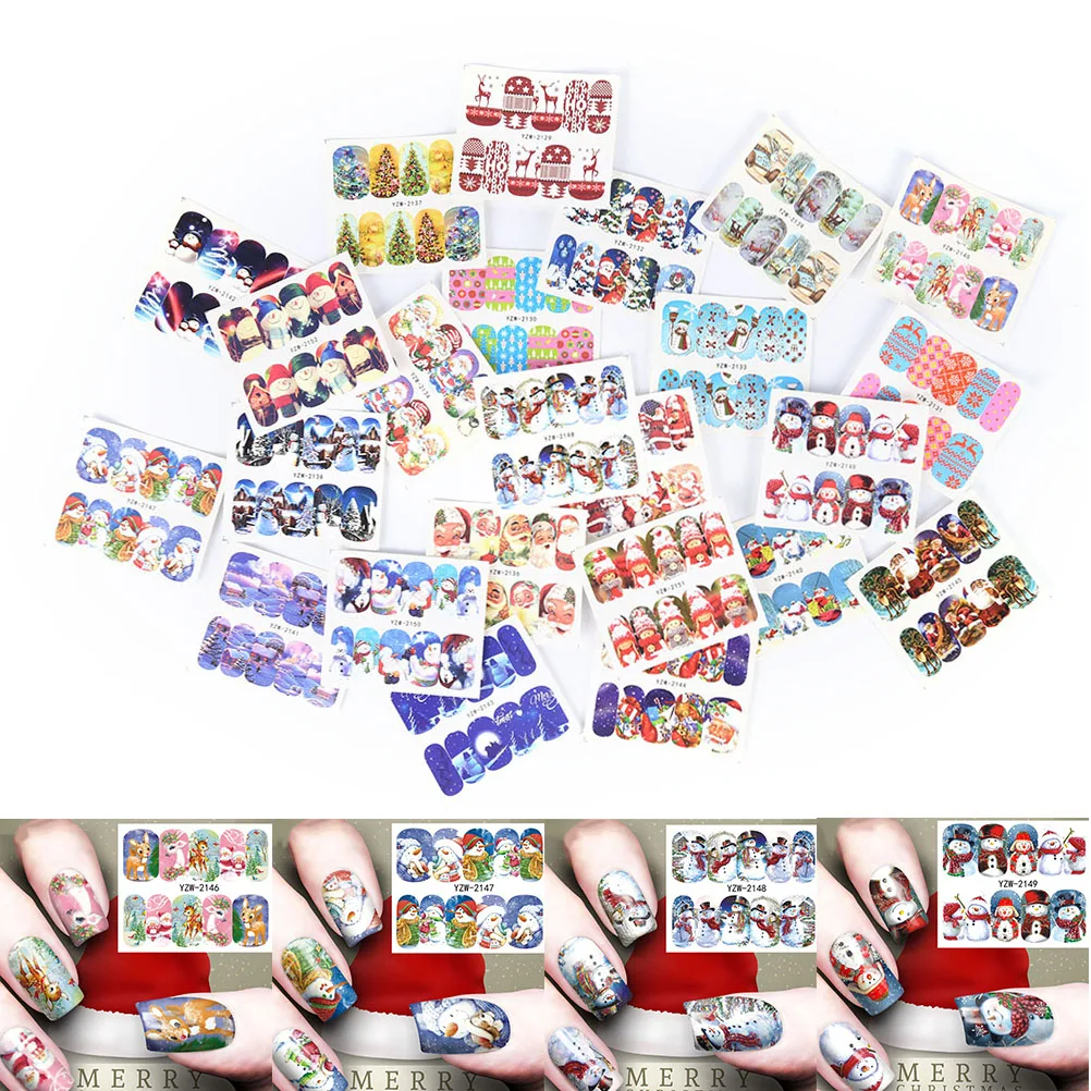 Милые DIY 24 дизайна зимние снежинки Полные Обертывания для ногтей переводные