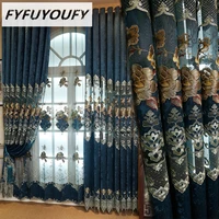 europe blue flower luxury chenille full light shading curtains for living room embroidered voile drapes window curtain bedroom