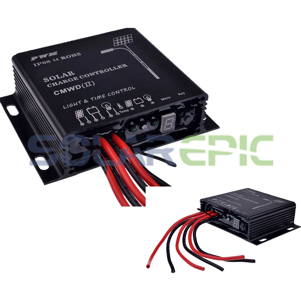 Водонепроницаемый Контроллер заряда PWM 10A регулятор батареи IP68 12 В/24 В зарядное