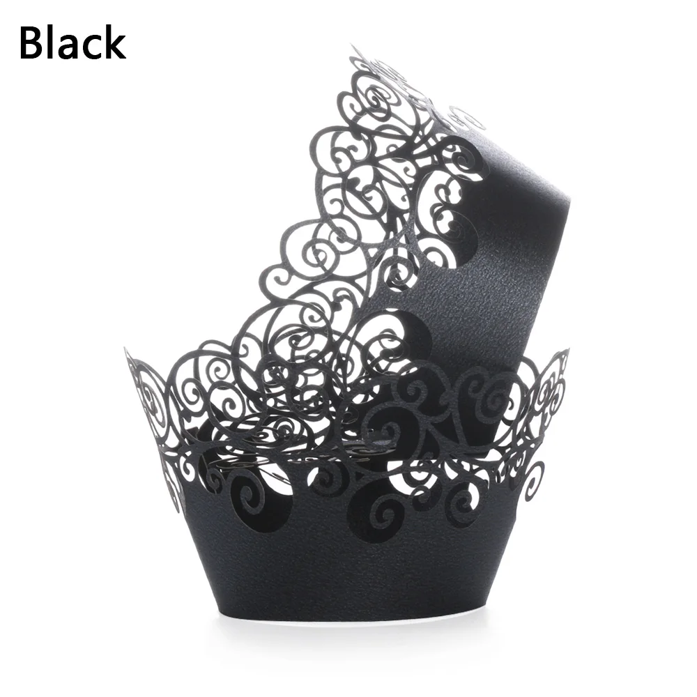 black Style1 12 шт. маленькая лоза кружевная лазерная резка обертка для кексов форма для порционной выпечки полый бумажный торт чашка DIY для выпечки фонданта кекс Прямая поставка - Цвет: black Style1