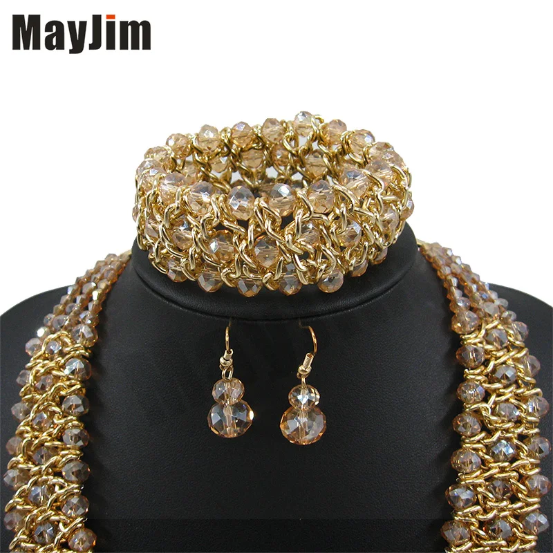 Заявление ожерелье 2017 мода ювелирные наборы Ручной Работы бусы кристалл дубай