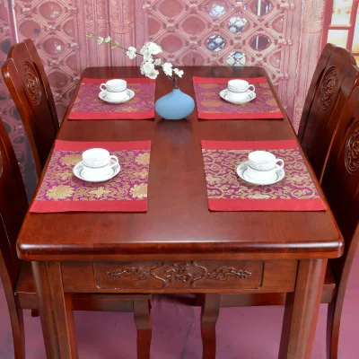 burgundy rich flower Роскошное китайское шелковое покрывало с цветочным рисунком, столовые подставки под кружки, прямоугольная Рождественская Подставка-тарелка 39x29 см - Цвет: burgundy rich flower