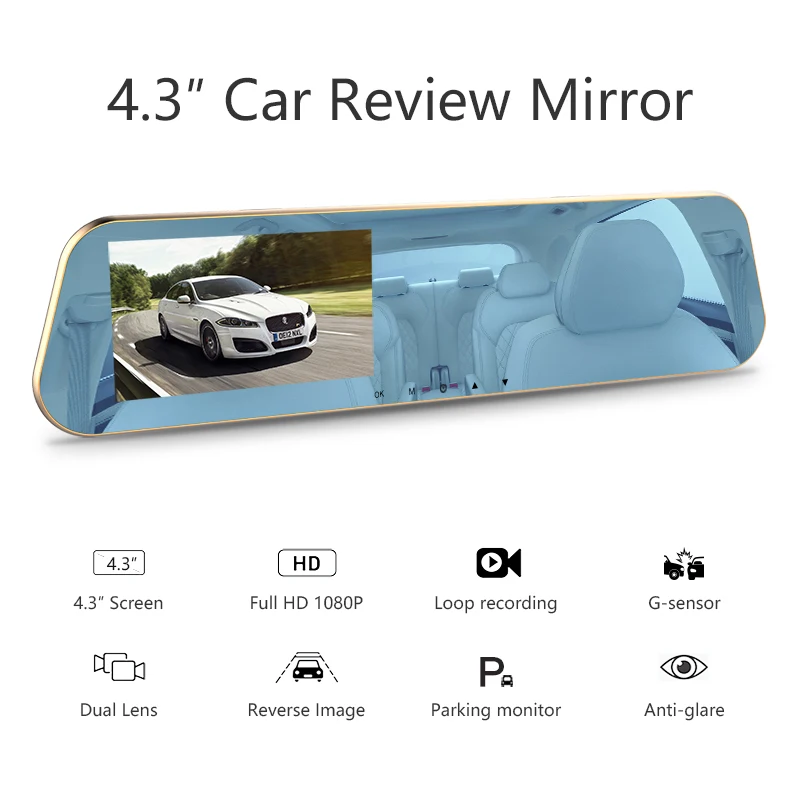 Vtopek 4 3 ''беспроводной HD Автомобильный видеорегистратор FHD dual dash cam задний
