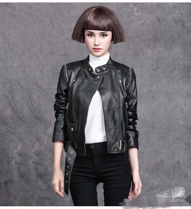 

2017 Fashion Spring women Faux Leather Jackets Slim Zippers Long Sleeve Coat Belt Women PU Jacket Sleeves Detachable
