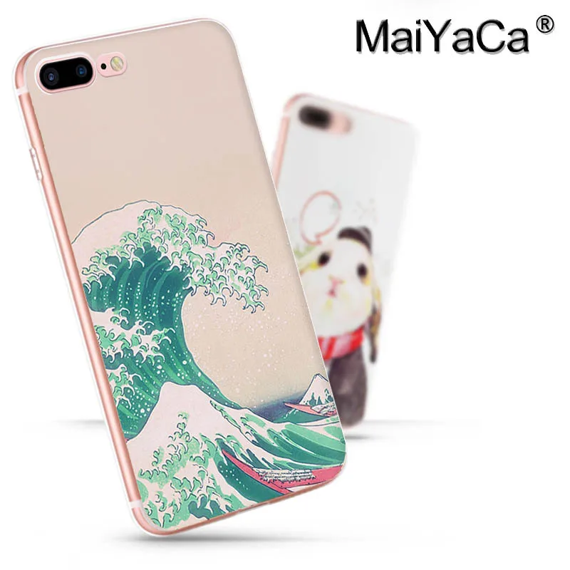 MaiYaCa Wave Art sun Japanese Green Illust аксессуары для телефонов Чехол Apple iPhone 8 7 6 6S Plus X 5 5S SE 5C |