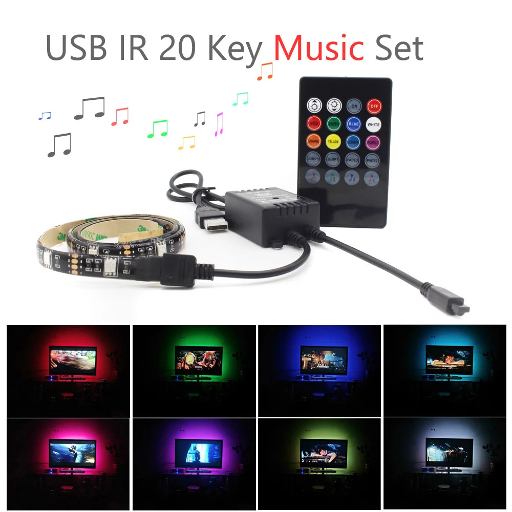 IR 20 Key Music Set Светодиодные ленты светильник Bluetooth USB 5V Тира светодиодный RGB ленты Ambi светильник ТВ Wi-Fi Водонепроницаемый SMD 5050 музыка ТВ фон Гибкая полоса - Испускаемый цвет: IR 20 Key Music Set