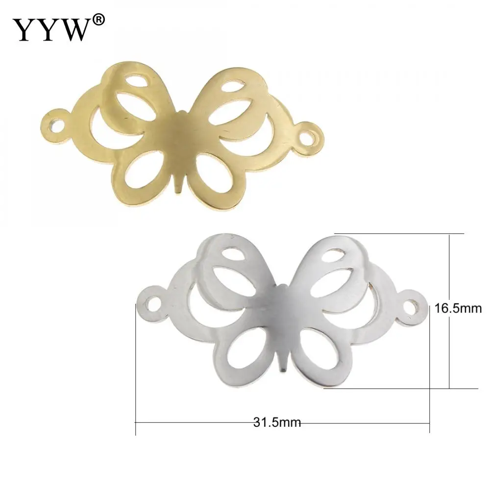 

YYW Bracelet Jewelry Accessories Tags DIY Beading Findings Gold/Original Color Stainless Steel 1/1 loop Cute Butterfly Connector