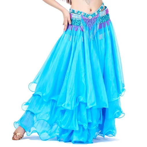 turquoise 14 цветов Женская одежда для танца живота полный круг макси юбки 3 слоя оборками танец живота длинные юбки(без пояса - Цвет: turquoise
