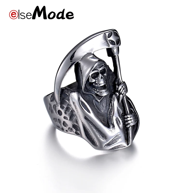 Кольцо ELSEMODE из нержавеющей стали 100% 316L с изображением черепа Хелла смерти для