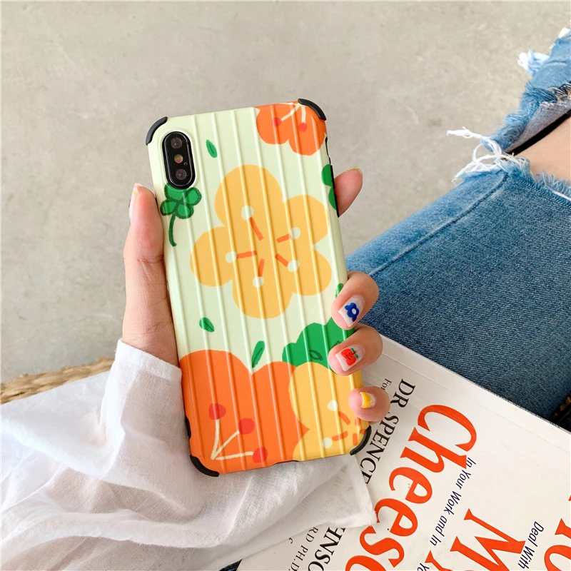 Милый чемодан оранжевый цветок чехол для телефона iPhone XS MAX мобильного Apple 6 7 8 Plus