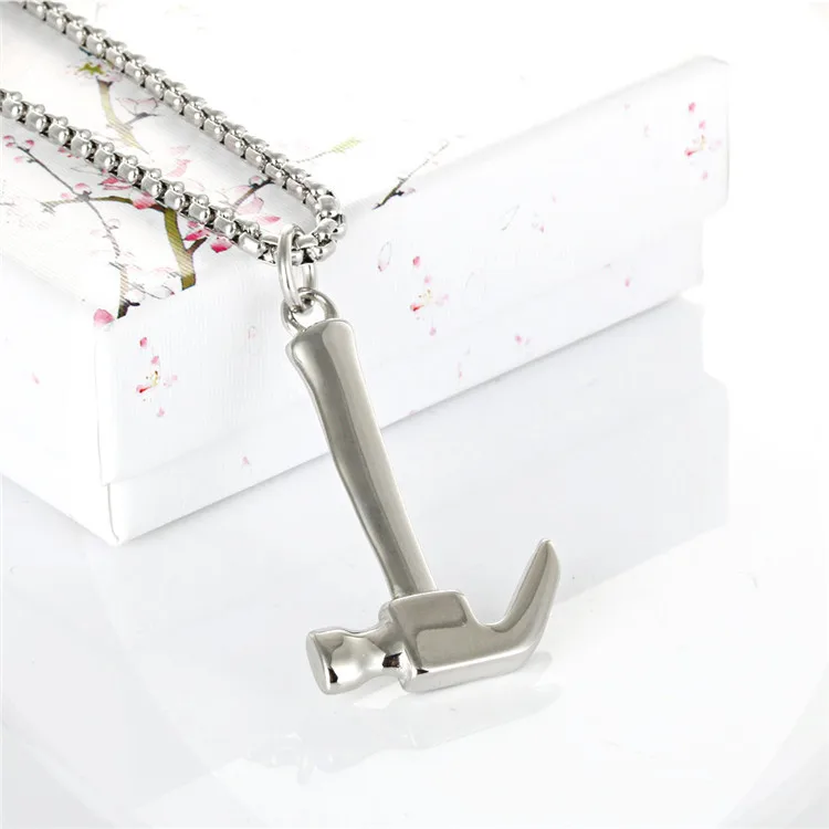 

High Polished Stainless Steel Hammer Pendant Mother's Day Father's Day Necklace Unisex Gifts for Carpenter and Carpenter Family