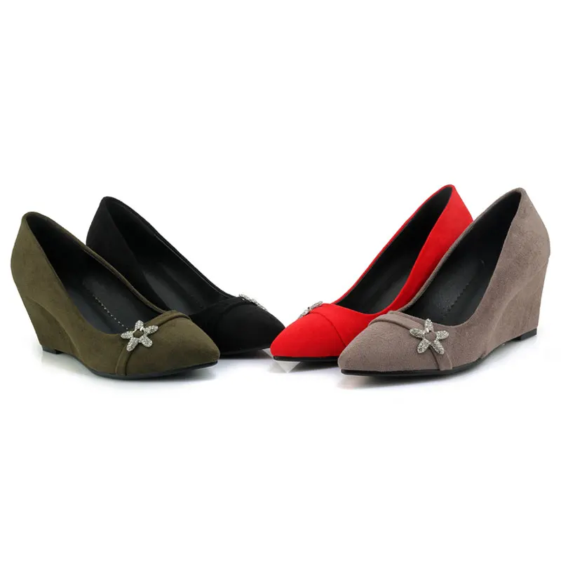 Fanyuan 2018 Women's Rhinestone Charming High Heel Wedge Shoes Woman Pointed Toe Less Platform Wedding Pumps Big Size 32-42 | Обувь