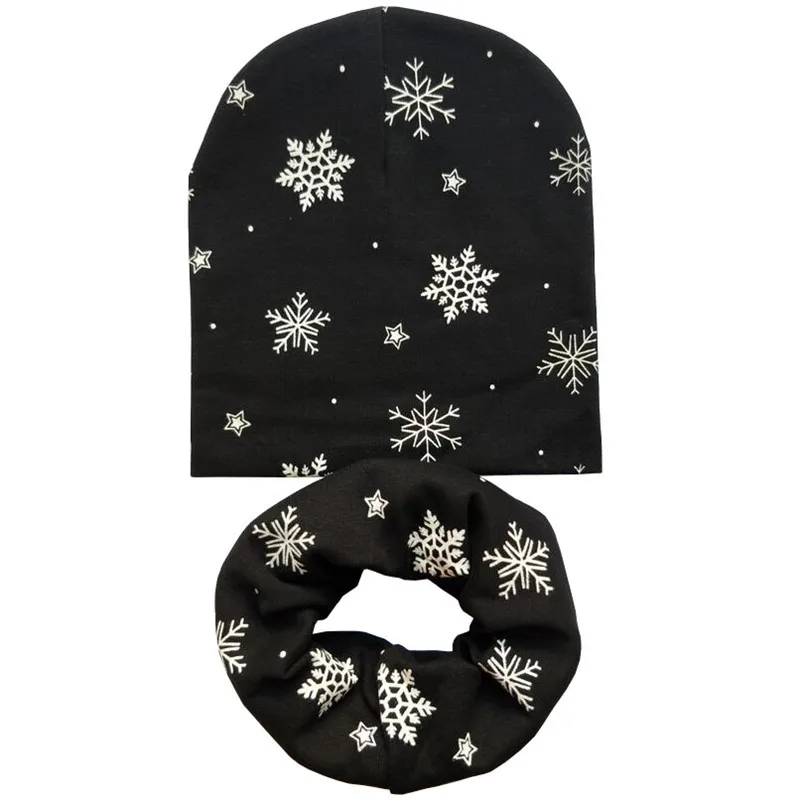 snowflake black Новые детские шапки для девочек, осенне-зимняя детская шапка, шарф, детские шапки для мальчиков с изображением милых котов и сов, детская шапка, шапка, детская шапочка, аксессуары - Цвет: snowflake black