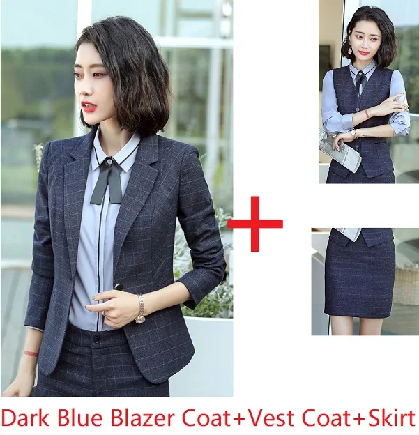 Dark Blue Новые стили, модные элегантные винные официальные куртки, юбки, жилетки, пальто и жилетки, женские деловые костюмы, комплекты блейзеров - Цвет: Dark Blue