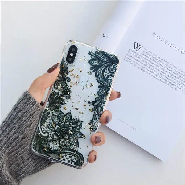 4 Qianliyao, чехлы для телефонов с цветами из золотой фольги для iphone X, XS, Max, XR, 8, 7, 6 S, 6 Plus, тонкая прозрачная мягкая задняя крышка из ТПУ, кружевные цветочные чехлы - Цвет: 4