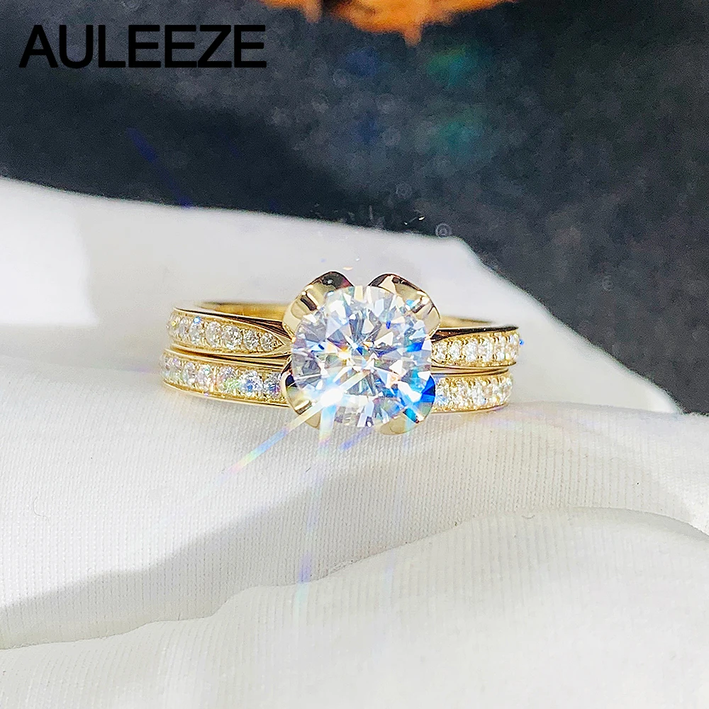 Кольца с цветами, ювелирные украшения, 1CT, Moissanites, обручальные кольца, набор, 14 K, кольца из розового золота, искусственный бриллиант, Свадебный комплект невесты