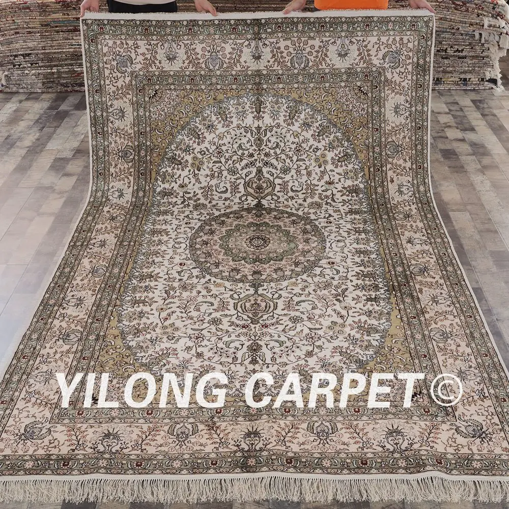 

YILONG 6 'x 9' Античный Тебриз шелковый ковер для гостиной украшение ручной работы турецкий Шелковый коврик (ZW039M6x9)