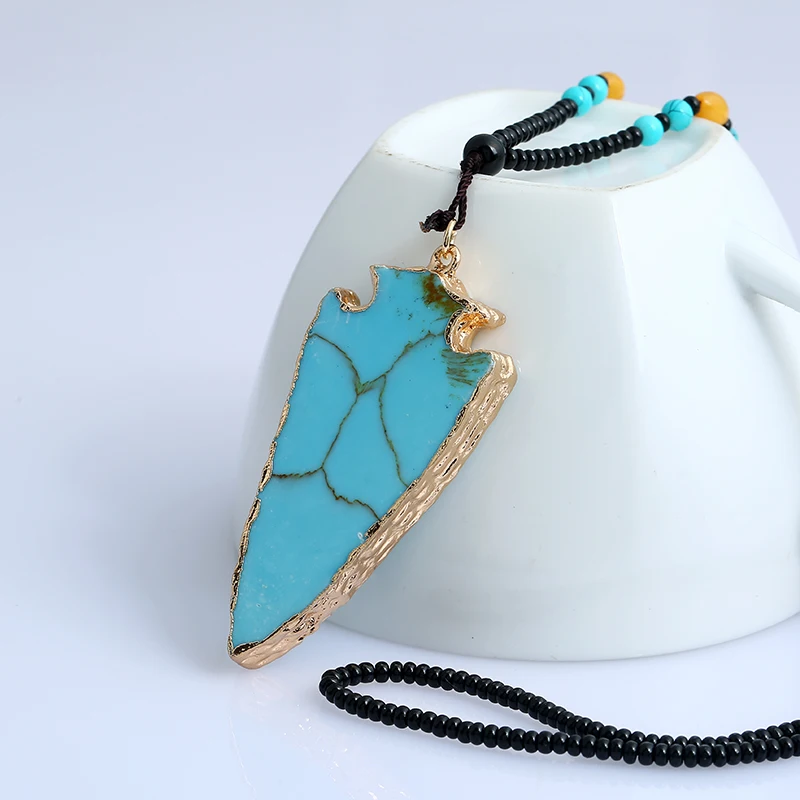 Fashion ethnic bead Necklace Irregular Crystal Natural Stone Pendant Sweater Chain for women |