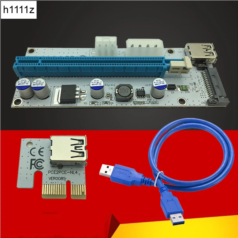 Карта Riser VER008S 3 в 1 Molex Power 60 см LED PCI E карта 4pin 6pin Sata 1x до 16x для майнинга биткоинов|pci-e
