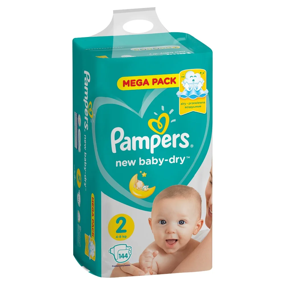 Подгузники Pampers New Baby-Dry 4–8 кг размер 2 144 шт. | Мать и ребенок