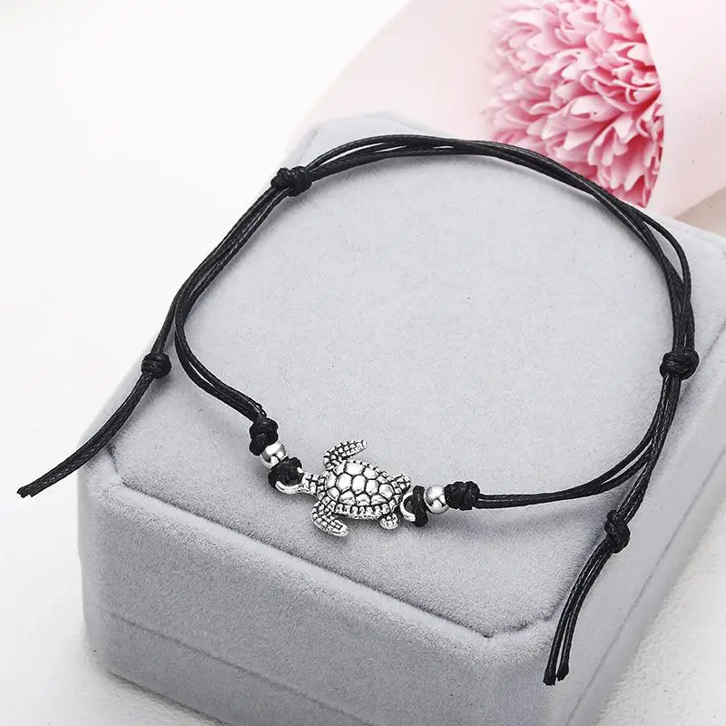 Винтажный Браслет на ногу с морскими звездами, морской черепахой, натуральными морскими ракушками, для женщин, многослойный браслет на ногу, богемное летнее пляжное ювелирное изделие - Окраска металла: Black