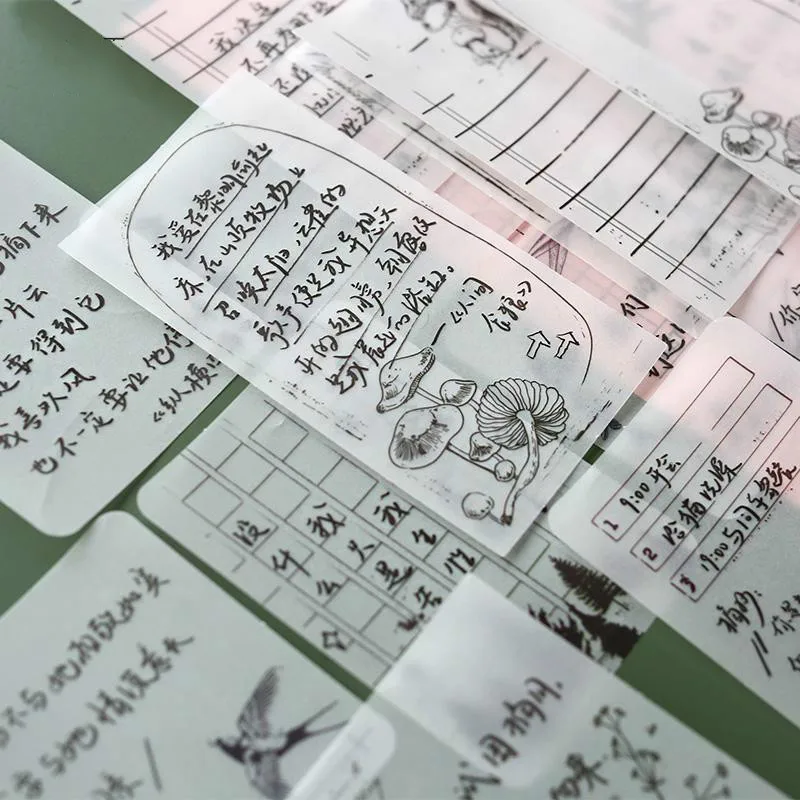 

30pcs/bag Translucent Sulfuric Acid Paper Sticky Notes Retro Plant Hand-painted Diy Hand Account Writing Material Memo Pad