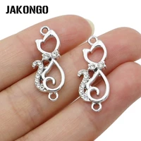 jakongo silver color crystal cat charm connector for jewelry making bracelet accessories findings diy 27x12mm 5pcslot