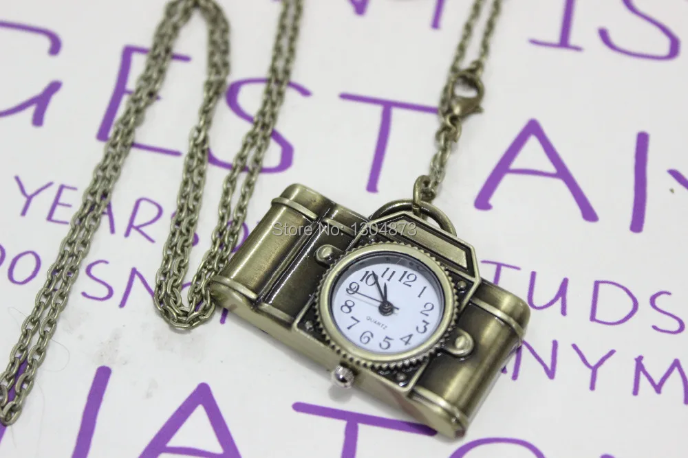 Classical style camera pocket watch necklace - tan feather move girlfriend and BFFriendship gift | Наручные часы