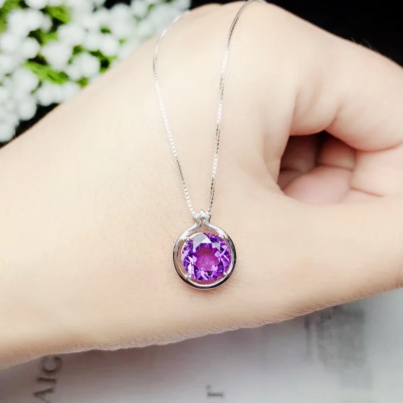 Женская простая подвеска с круглым аметистом ювелирное изделие из серебра 925