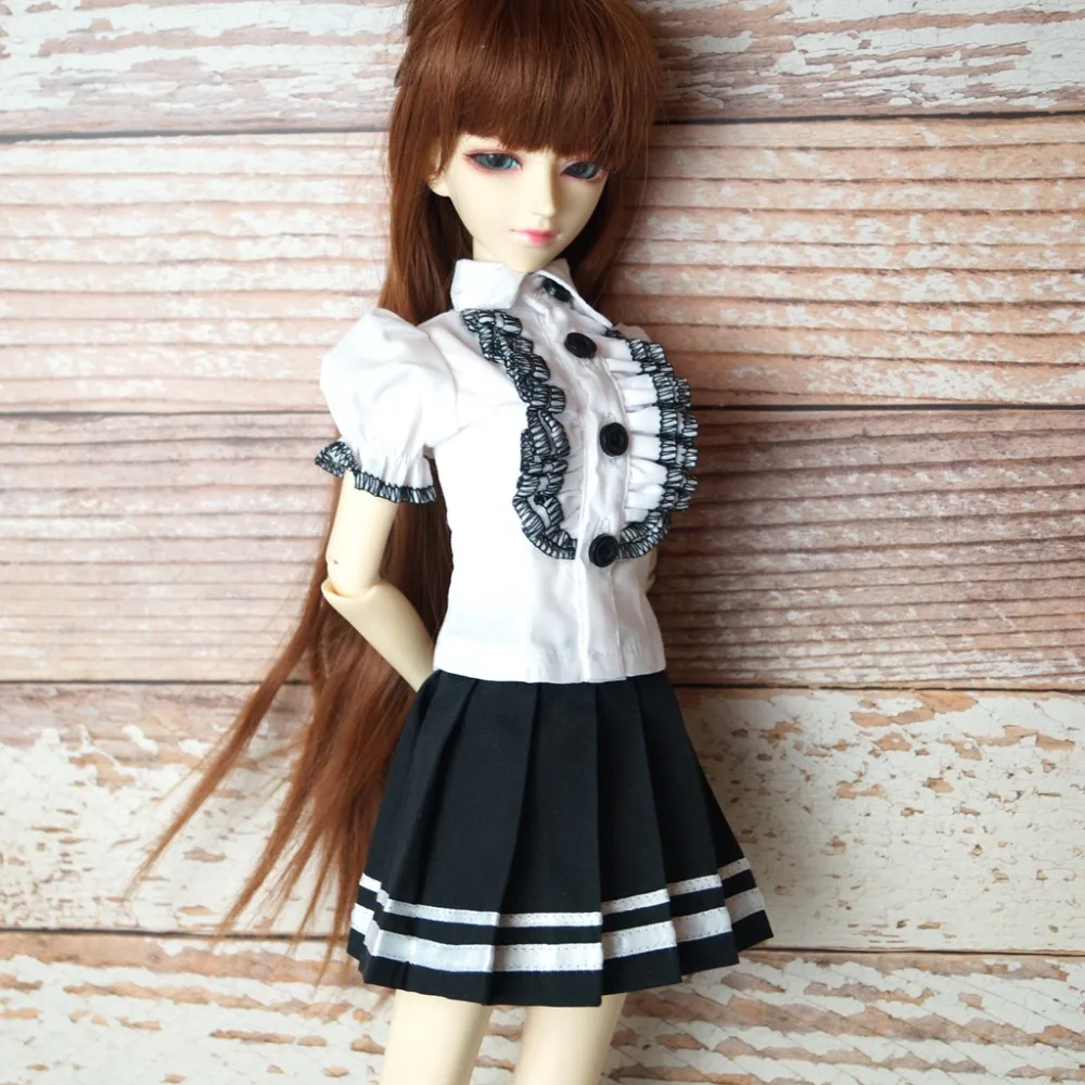 Белая рубашка черная мини юбка наряд униформа одежда для женщин 1/4 17 &quot44 см BJD MSD DK