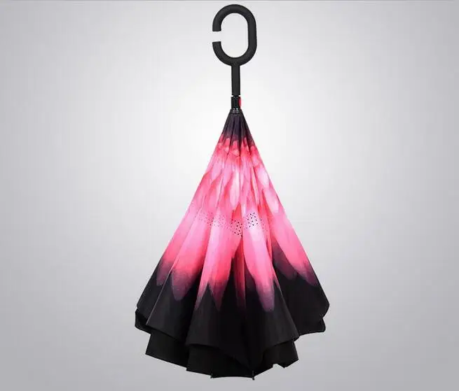 Горячие творческие перевернутые Зонты Двойной слой с C ручкой наизнанку обратный