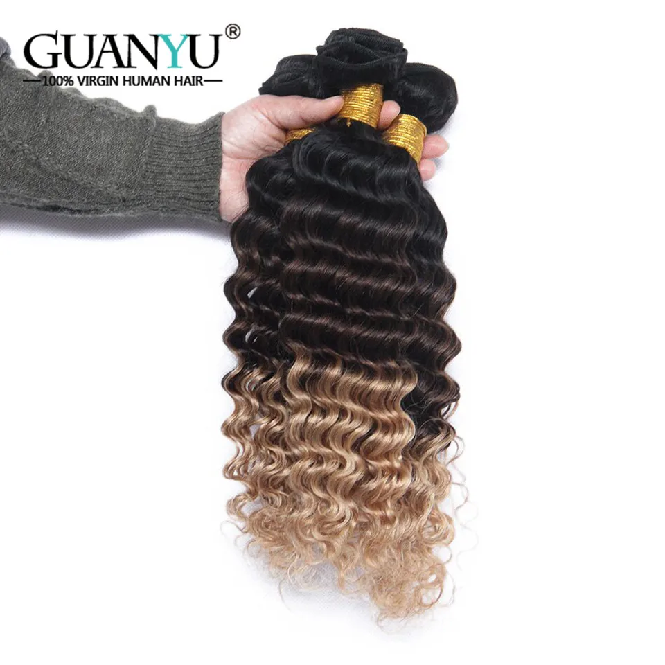 Guanyuhair 3bundles Ombre натуральные волосы с 13X4 кружева Фронтальная перуанский глубокая