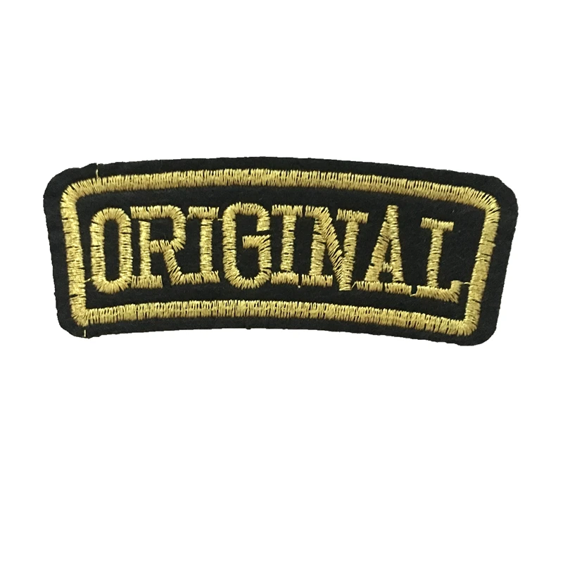 5pcs Small Gold ORIGINAL Embroidered Patches Badge Iron on Appliqued Embroidery Letters Fabric Decoration Appliques SEWING BADGE