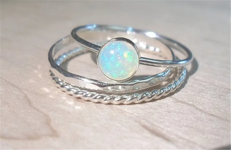 Modyle Vintage Flower Opal Rings For Women Geometric Pattern Big Knuckle Rings Set Bohemian Jewelry Party Gift