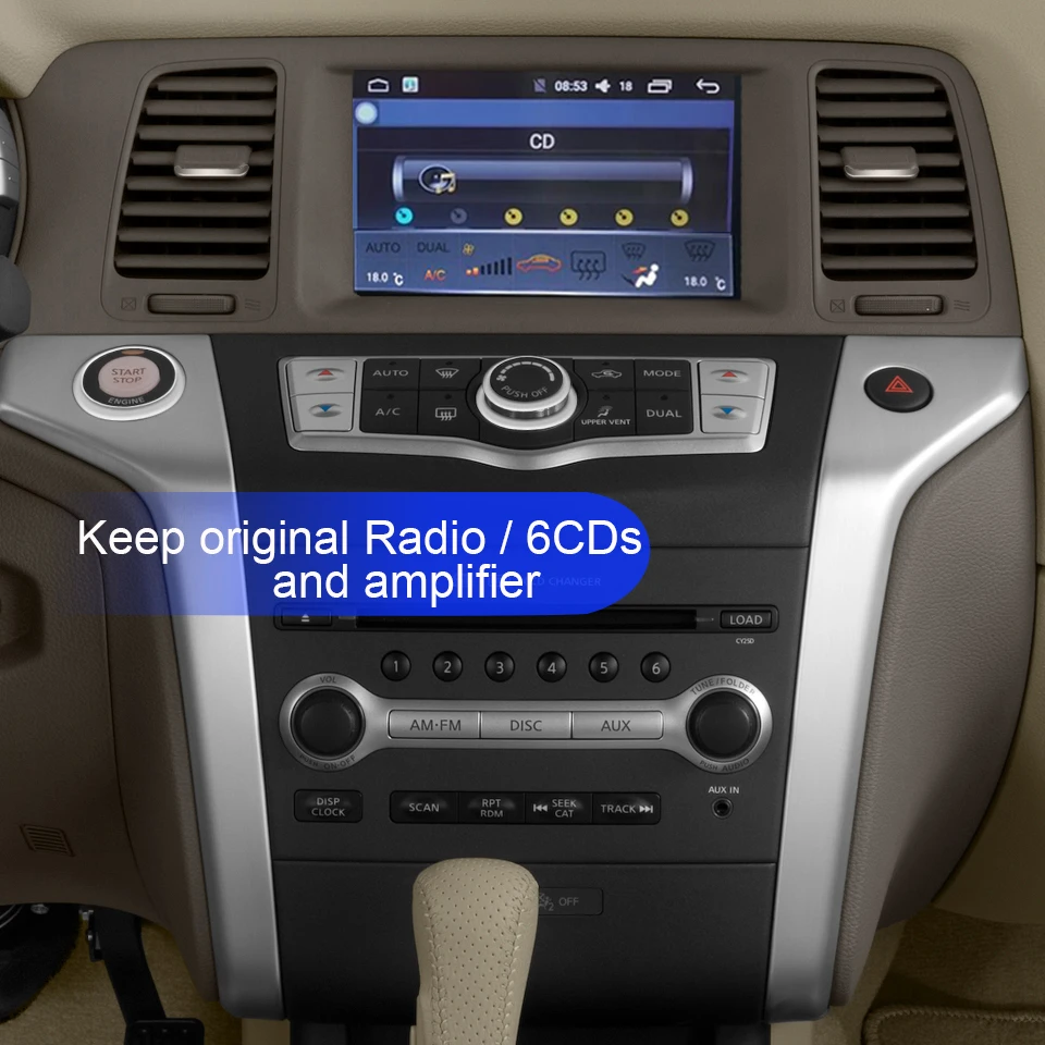 Четырехъядерный android 9,0 автомобильный dvd-плеер для NISSAN Murano Z51 gps Навигация стерео BT AUX