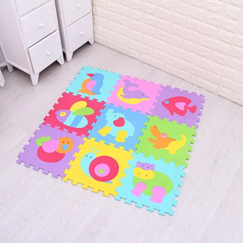 9pcs p014 Meiqicool/детский коврик-пазл с изображением животных из пены EVA/18 или 36/Лот, блокирующая плитка для упражнений, напольный ковер для детей, каждый 30 см X 30 см - Цвет: 9pcs p014