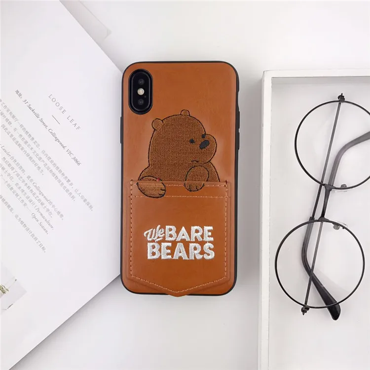 Милый мультфильм голые медведи карты карман чехол для телефона для iPhone 7 Чехол Вышивка кожаный чехол s для iPhone 6 6s 8 Plus X XS XR XSMAX