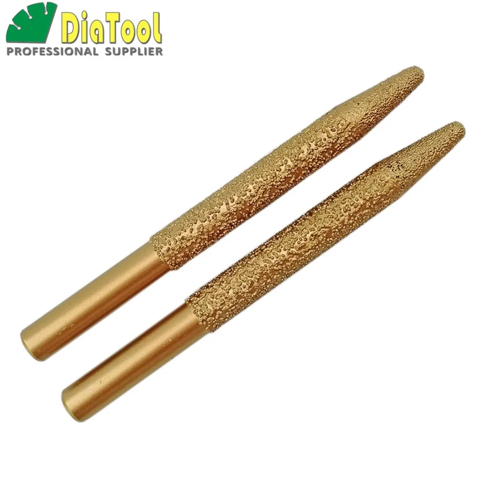 SHDIATOOL 2pcs CNC Vaccum Brazed Diamond Engraving Bits 12-6/100mm Taper Ball End Stone Cutter granite marble masonry ceramic