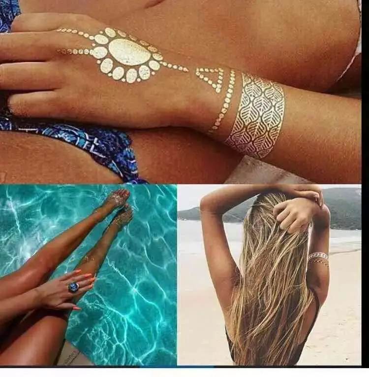 New Metalic Gold Tatoo Temporary Flash Tattoos Henna Metal Bling Body Paint Stickers Arabic Tattoo tatoo | Красота и здоровье