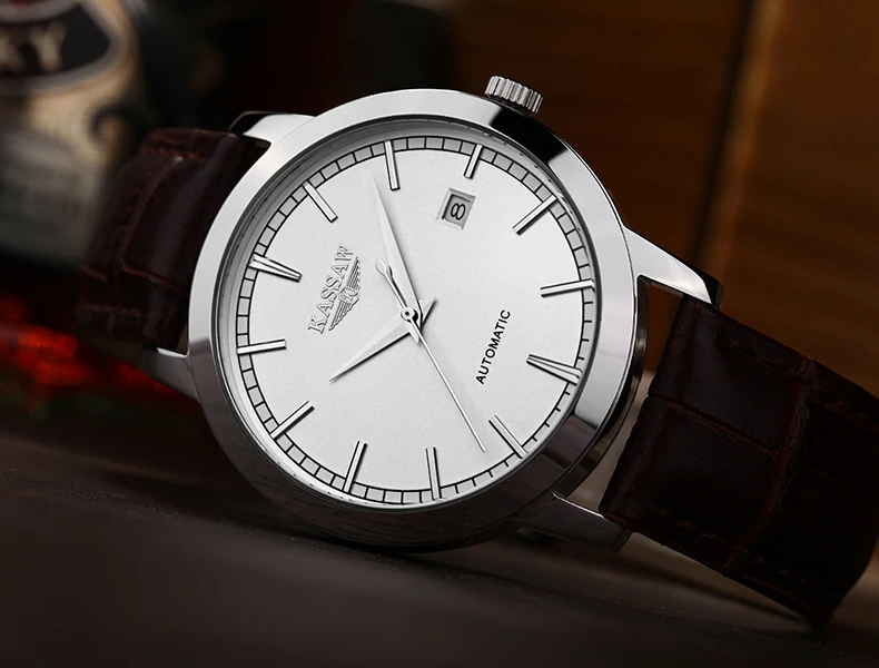 Kassaw марка мужские кожаный ремешок часы мода античная свободного покроя мужчины