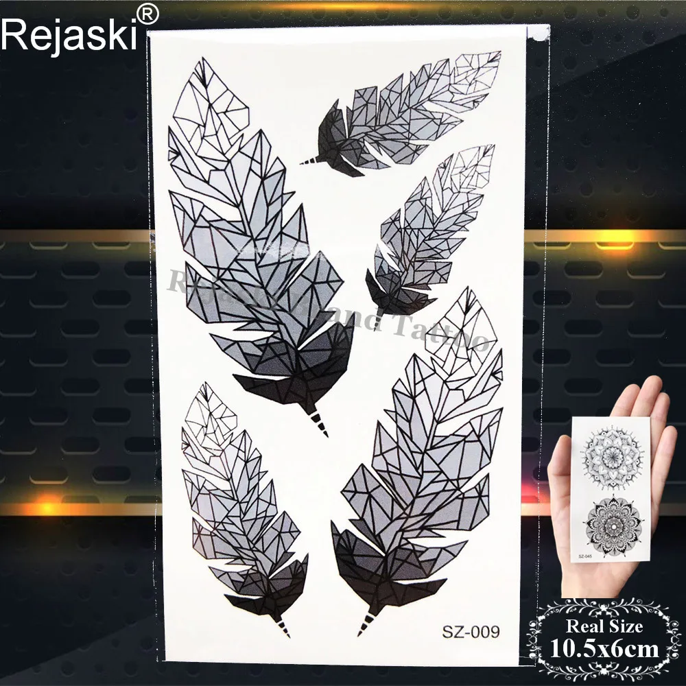 PSZ009 Rejaski черная мандала цветок временные татуировки наклейки для женщин хна Тотем руки фальшивые татуировки для девушек маленькие перья водонепроницаемые татуировки - Цвет: PSZ009