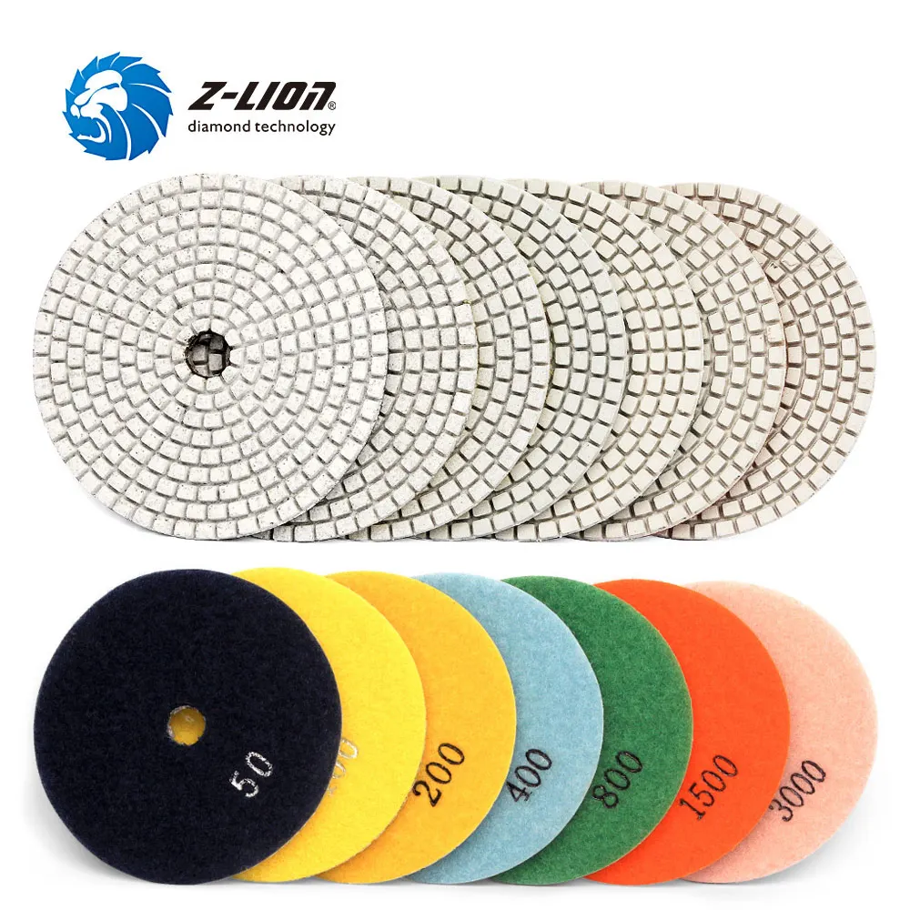 

Z-LION 4" 7pcs/Set Diamond Polishing Pads Dry or Wet Use Granite Marble Concrete Stone Grinding Wheel Sanding Disc Polishing Pad