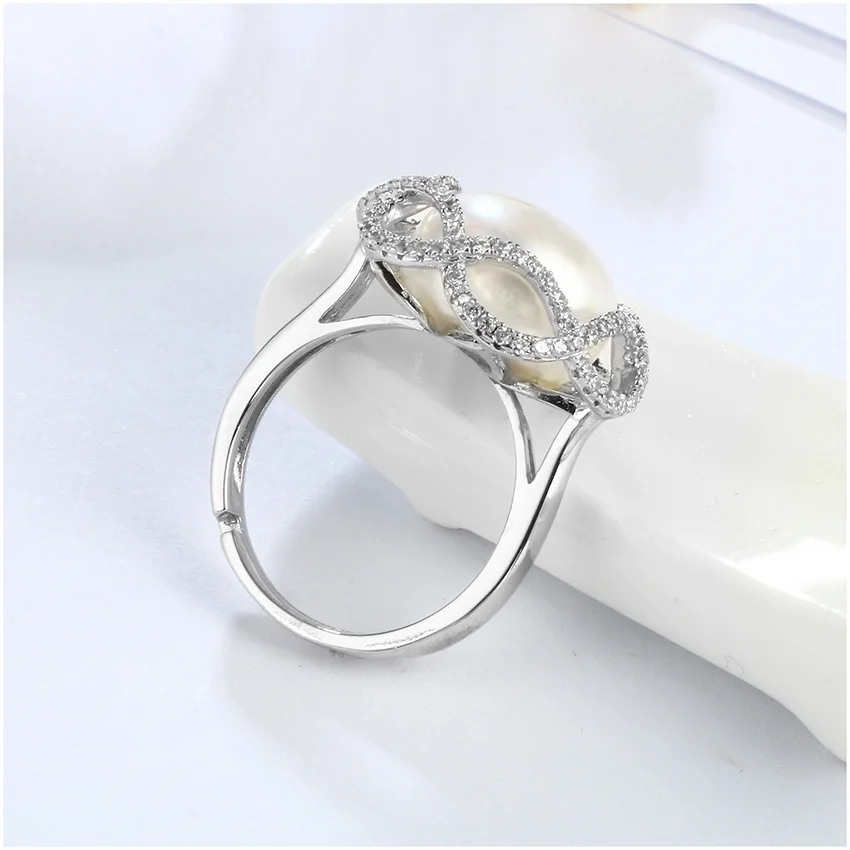 Hongye 2020 Luxury 11mm Big Natural Freshwater Pearl 925 Sterling Silver Adjustable Rings Jewelry Flower Design for Women Gift | Украшения