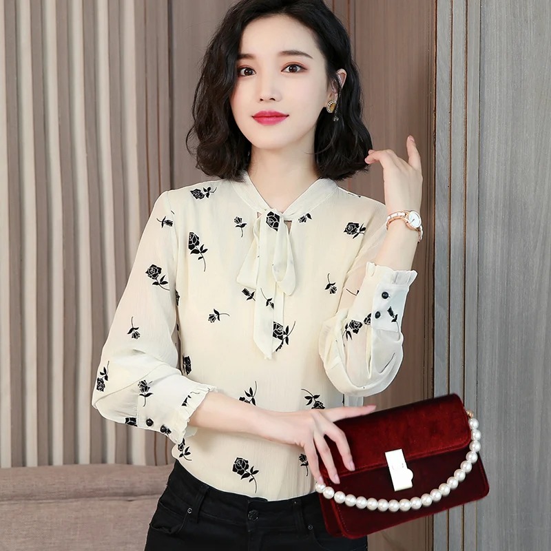 2018 модная шифоновая Женская одежда с длинным рукавом Для женщин рубашка Топы