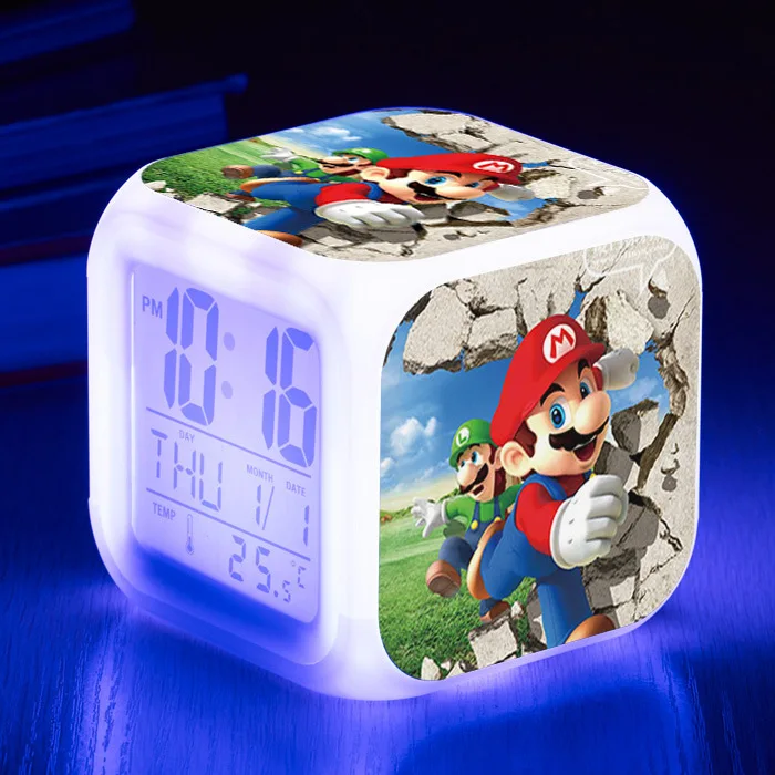 Игра Super Mario Bros 7 цветов светодиодный Будильник ночная красочная игрушка