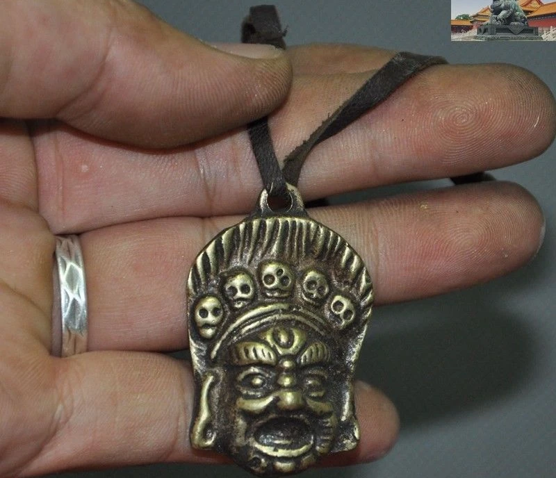 2 &quotстаринный тибетский буддизм Бронзовая позолота макала Будда голова