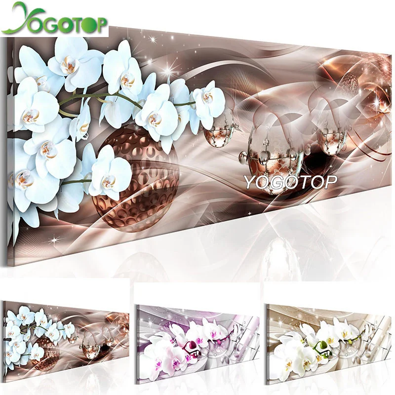 YOGOTOP большой 5D Diy Daimond Живопись белые орхидеи цветы 5D Вышивка полная квадратная мозаика вышивка крестиком обои Декор QA643
