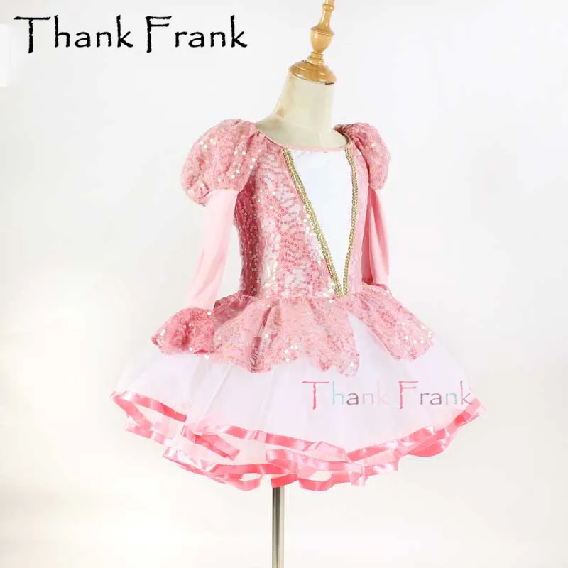 Pink long sleeve Танцевальное платье принцессы с блестками для девочек; дизайн; пышные рукава; одежда для балерины для женщин; Балетные танцоры; C421 - Цвет: Pink long sleeve