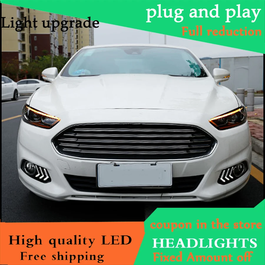 Автомобильный Стайлинг Головной фонарь для Ford Mondeo для Fusion фар в сборе 2013 светодиодный движущийся сигнал поворота Биксеноновые линзы